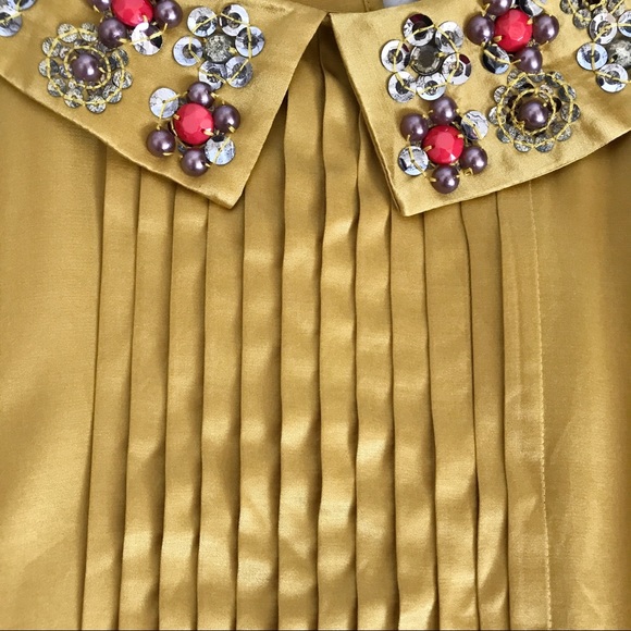 Boden Gold Silk Blend Embellished Collar Sleeveless Blouse US14 - Picture 4 of 12